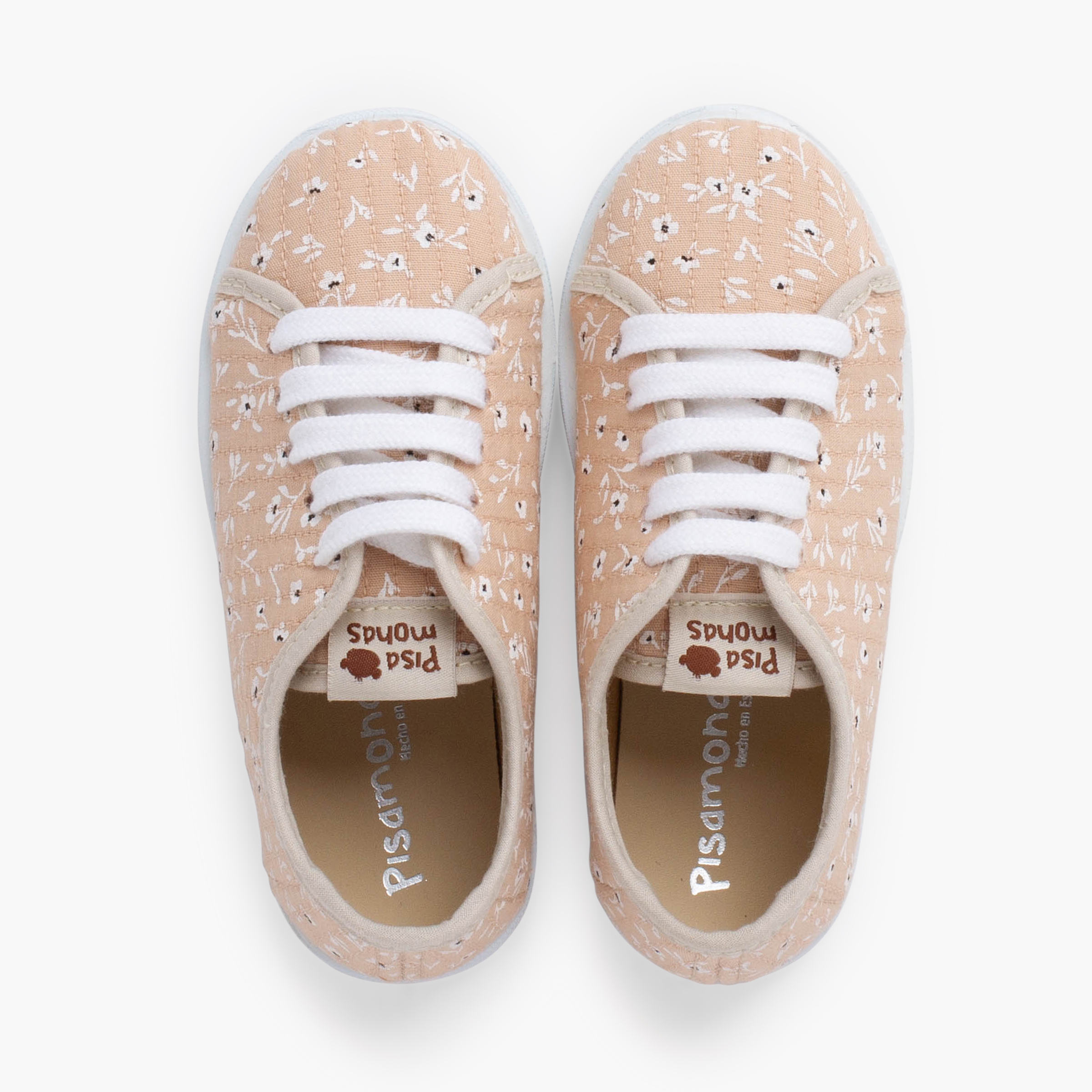 Sneakers lacci bambina fiori Beige