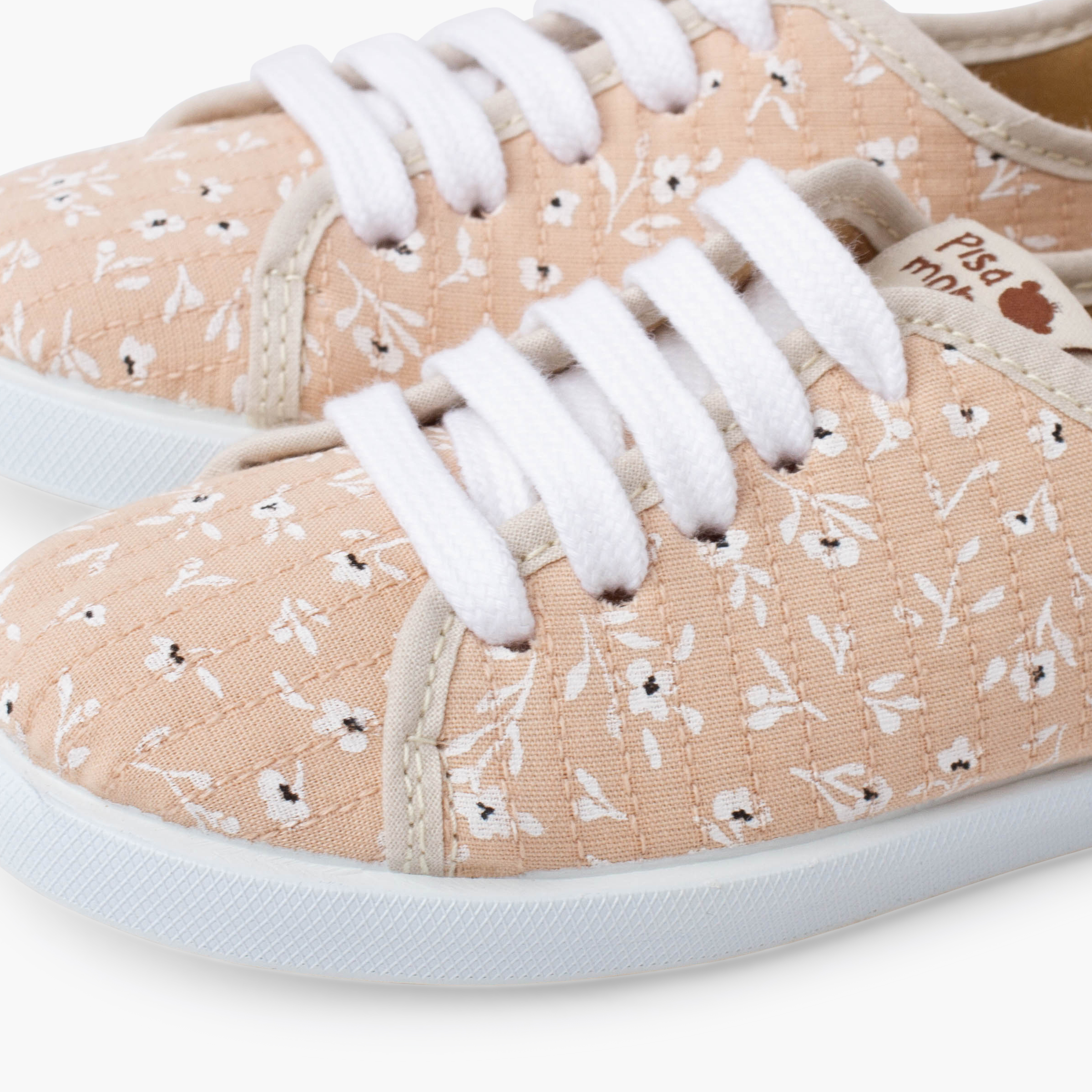 Sneakers lacci bambina fiori Beige