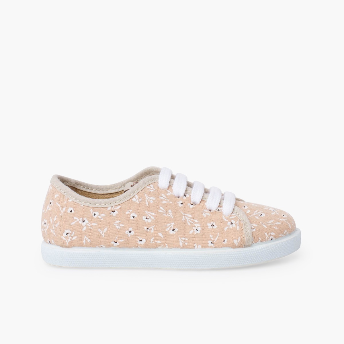 Sneakers lacci bambina fiori Beige