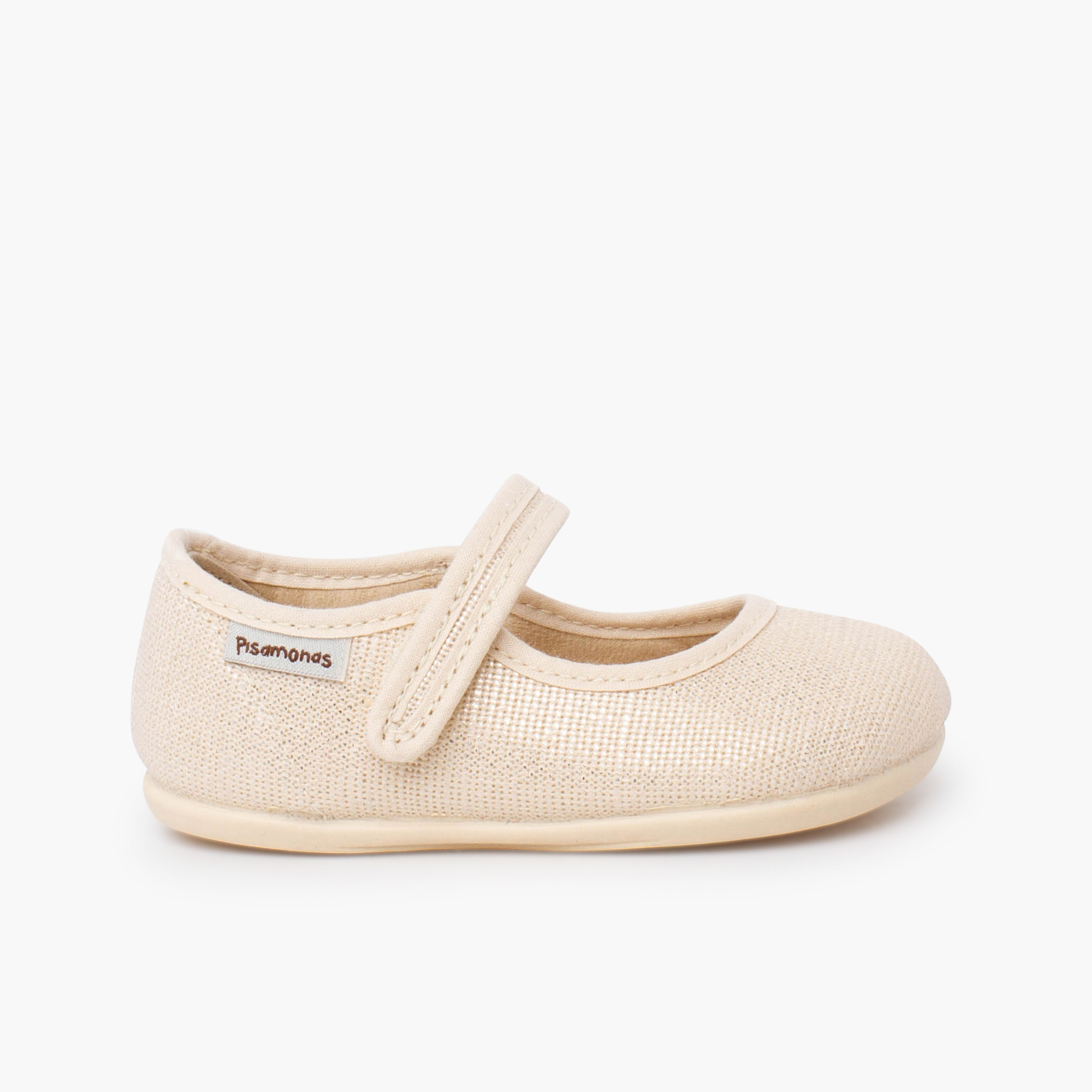 Ballerine con cinturino barefoot lino brillante a strappo Champagne