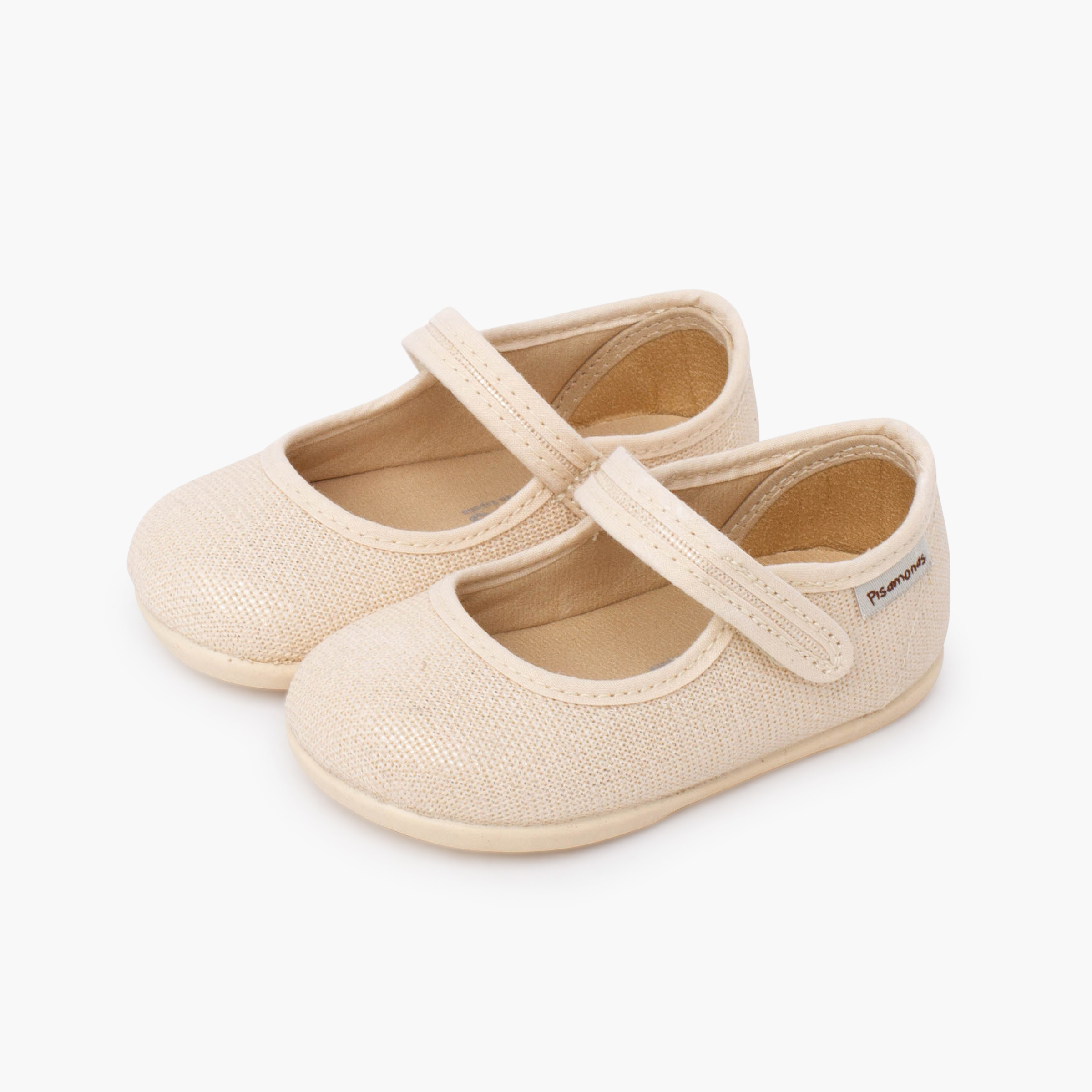 Ballerine con cinturino barefoot lino brillante a strappo Champagne