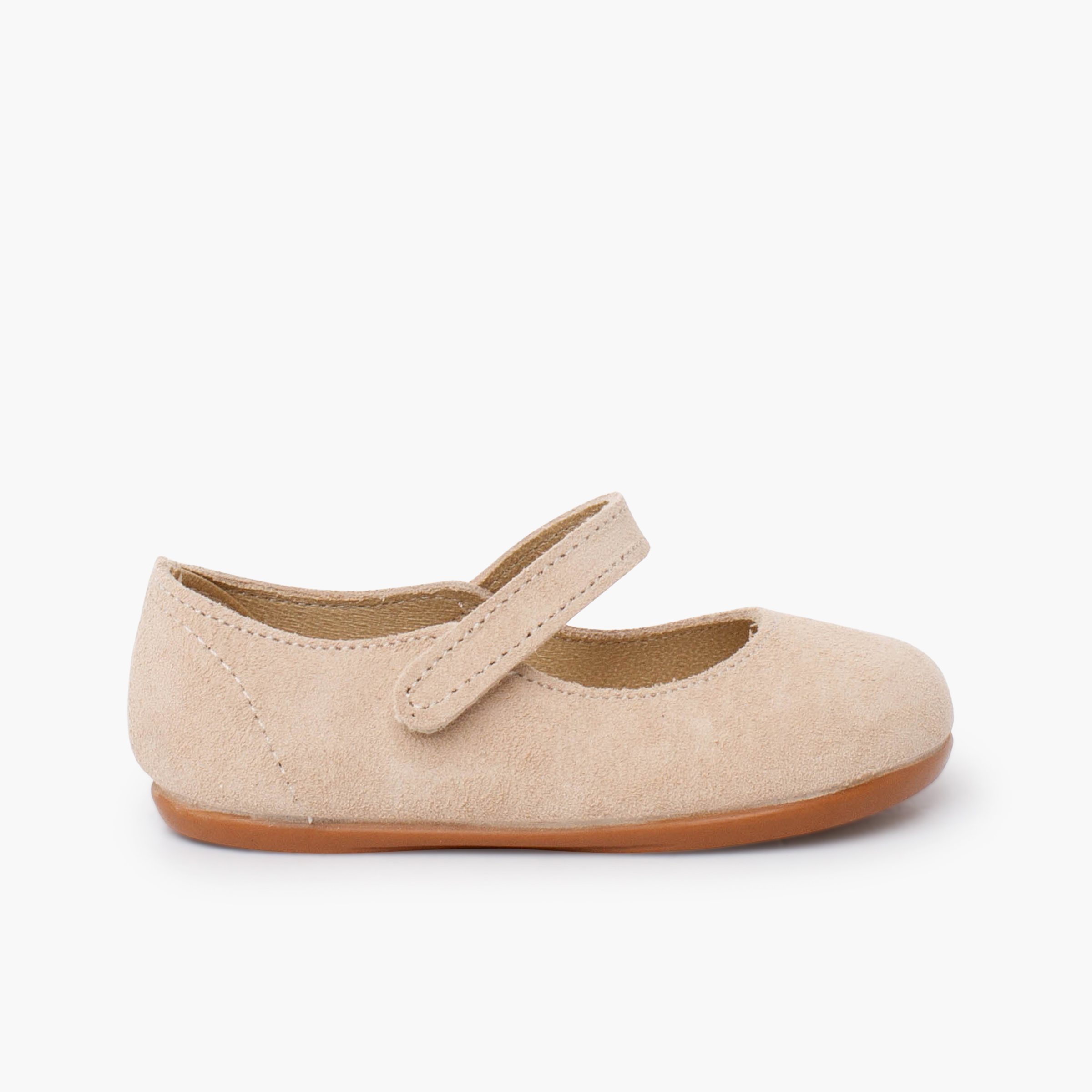 Ballerine con cinturino barefoot camoscio bambina primi passi Beige