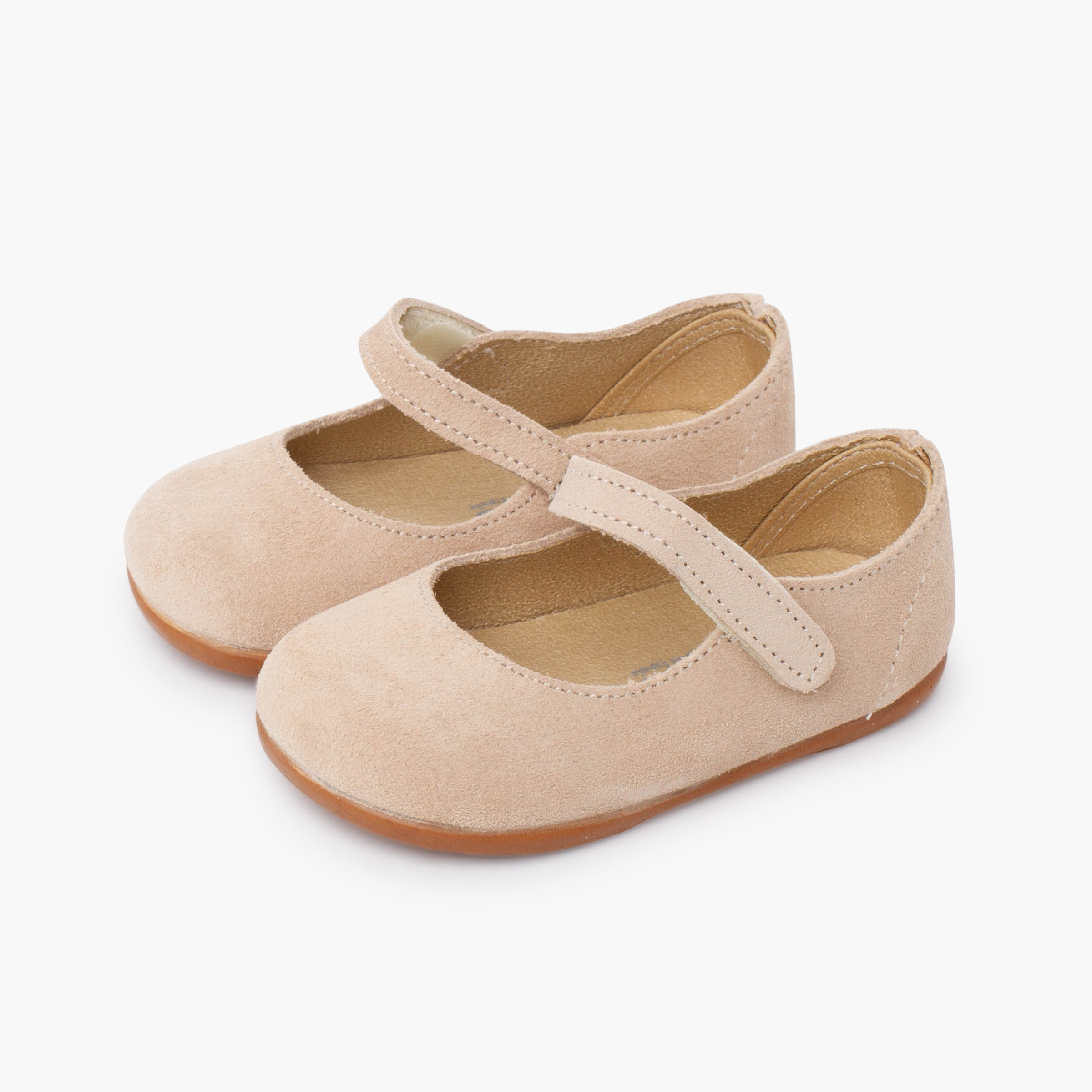 Ballerine con cinturino barefoot camoscio bambina primi passi Beige