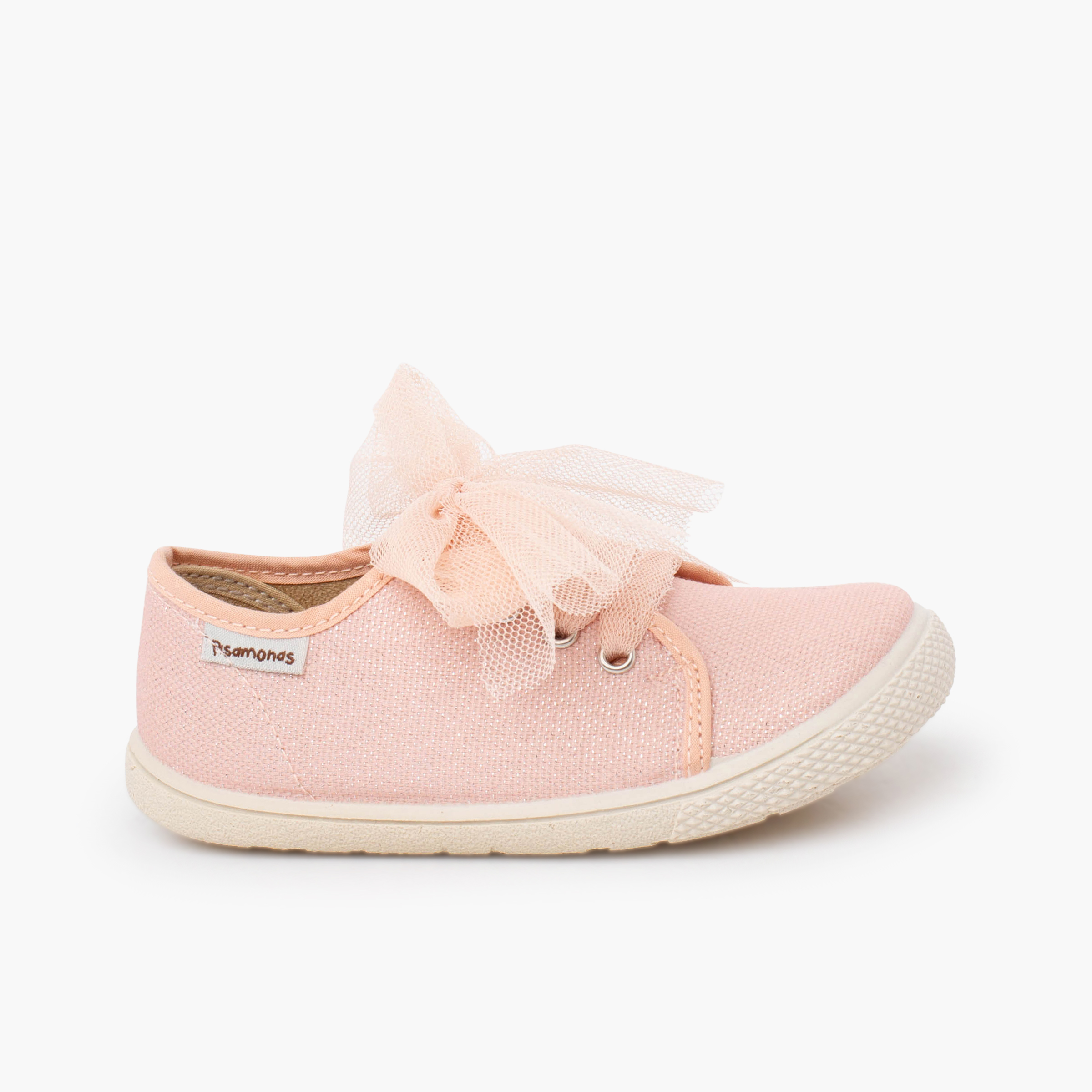 Sneakers barefoot lucentezza fiocco tulle Rosa pesca