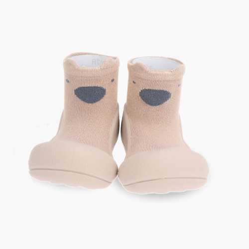Scarpe neonato punta tonda animali bamboo Beige