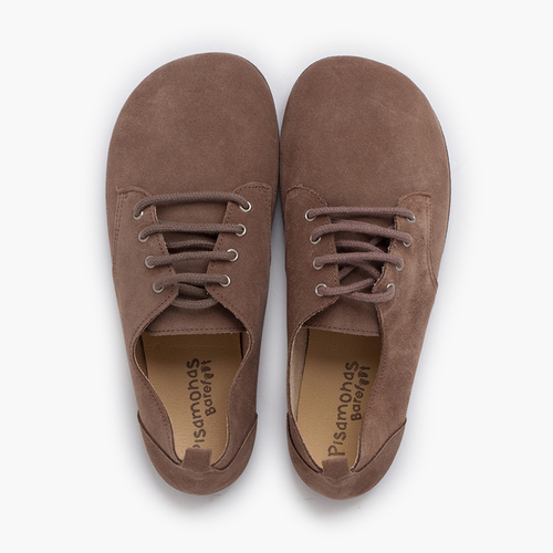 Scarpe blucher lacci barefoot pelle scamosciata Taupe