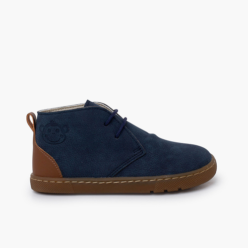 Stivaletti bambino barefoot lacci tallone pelle Blu