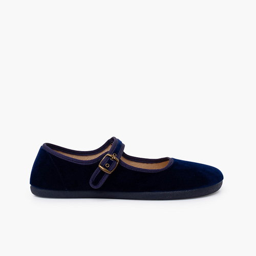 Ballerine con cinturino barefoot velluto fibbia Blu