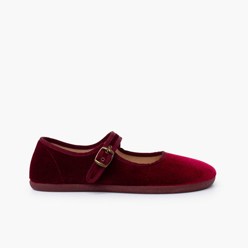 Ballerine con cinturino barefoot velluto fibbia Bordeaux