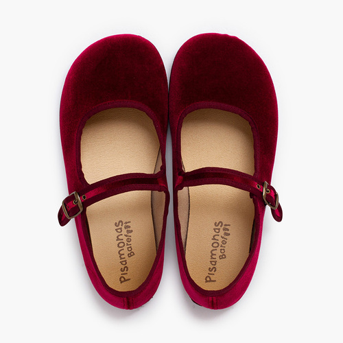 Ballerine con cinturino barefoot velluto fibbia Bordeaux
