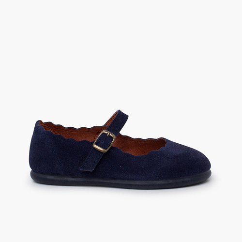 Ballerine con cinturino pelle scamosciata onde e fibbia Blu