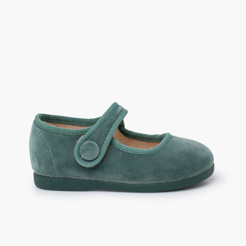 Ballerine con cinturino velvet chiusura a strappo bottone Verde Acqua