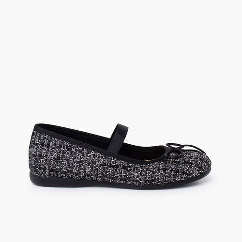 Ballerine con cinturino elastico tweed brillantezza Nero