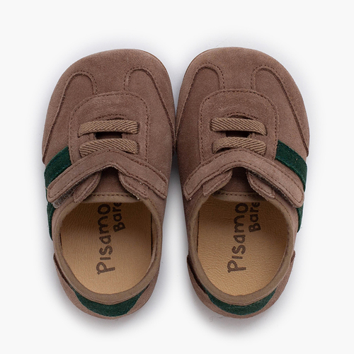 Sneakers barefoot strisce laterali chiusura a strappo Taupe