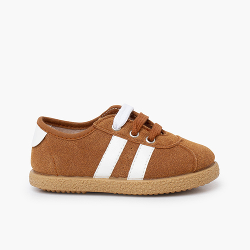 Sneakers righe laterali bianche doppio laccio Cammello