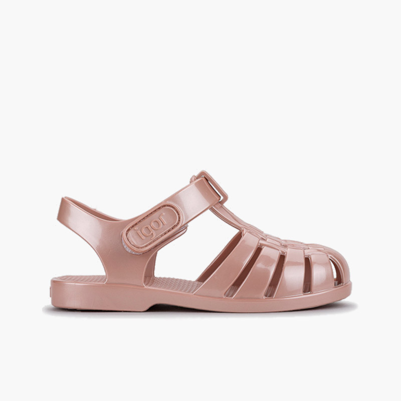 Sandali gomma bambini a strappo effetto madreperla Rosa