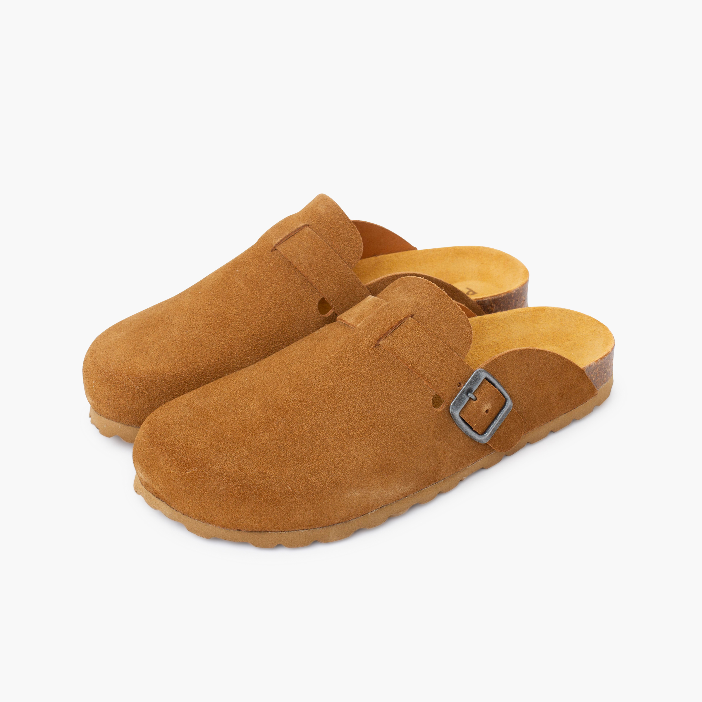 Zoccoli bio donna pelle scamosciata Cammello