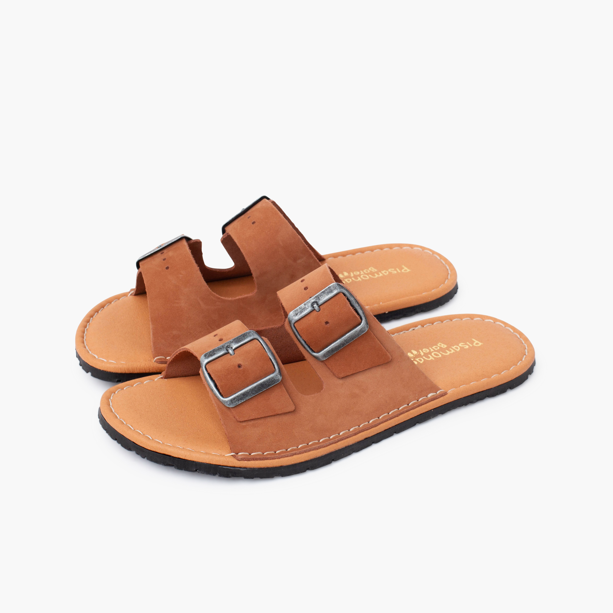 Sandali barefoot doppia fibbia in nabuk Terracotta