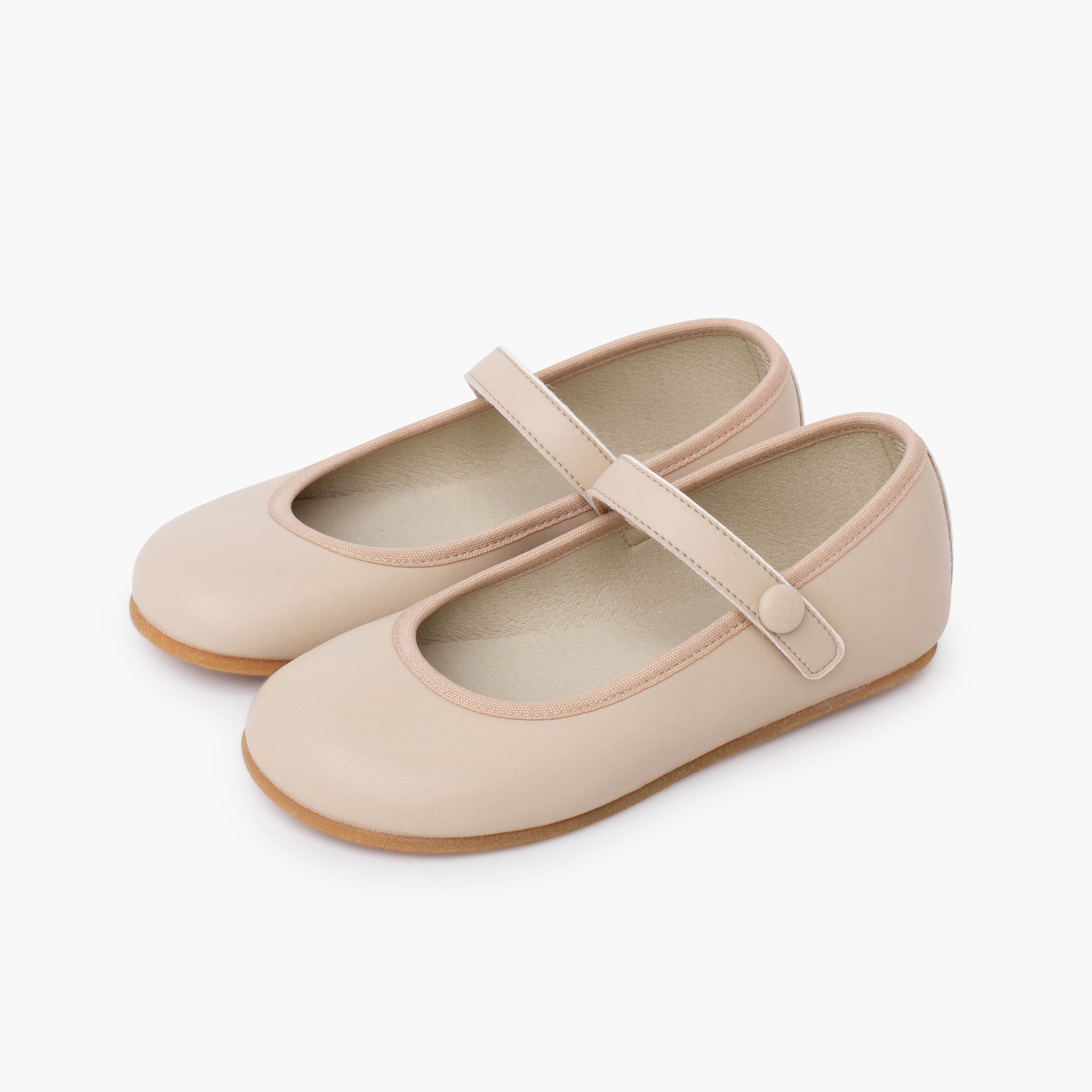 Ballerine con cinturino Comunione barefoot a strappo bottone Beige