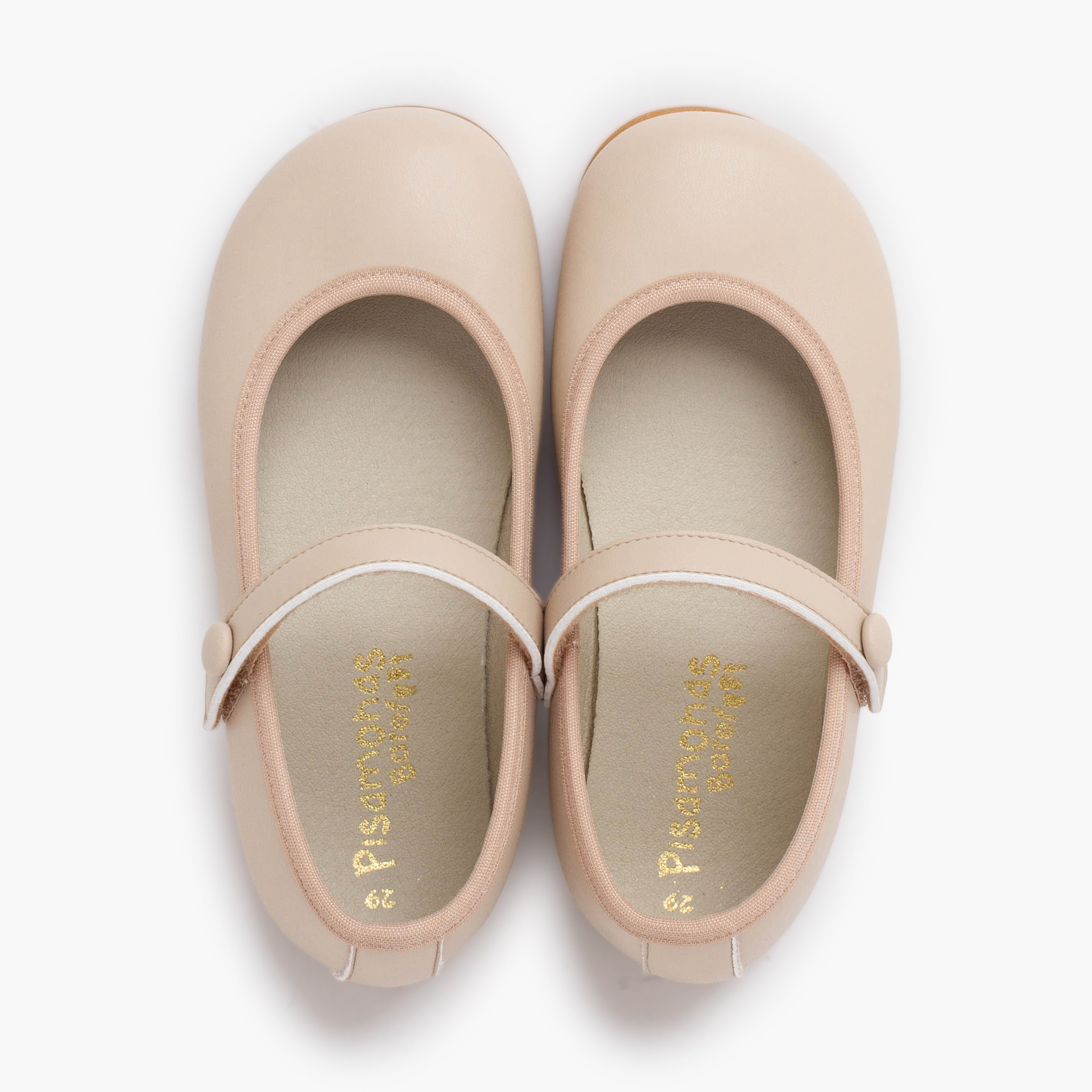 Ballerine con cinturino Comunione barefoot a strappo bottone Beige