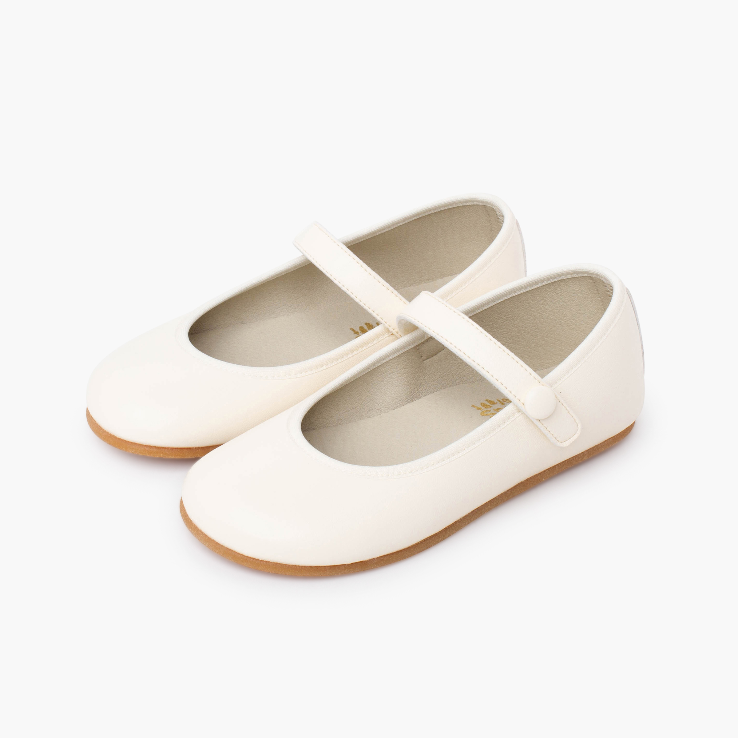 Ballerine con cinturino Comunione barefoot a strappo bottone Ecru