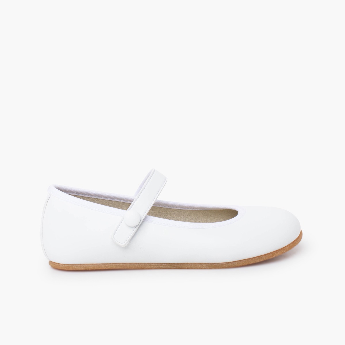 Ballerine con cinturino Comunione barefoot a strappo bottone Bianco