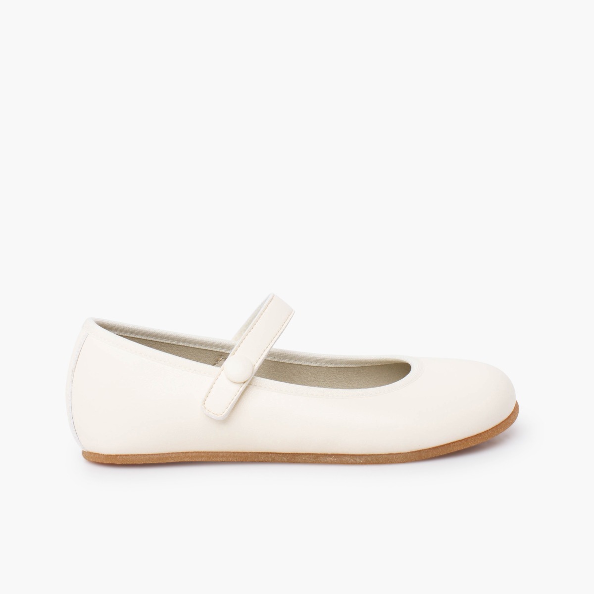 Ballerine con cinturino Comunione barefoot a strappo bottone Ecru