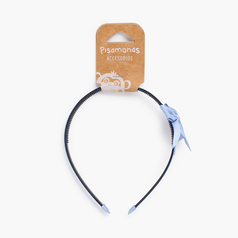 Cerchietto sottile dentellato fiocco classico Blu reale