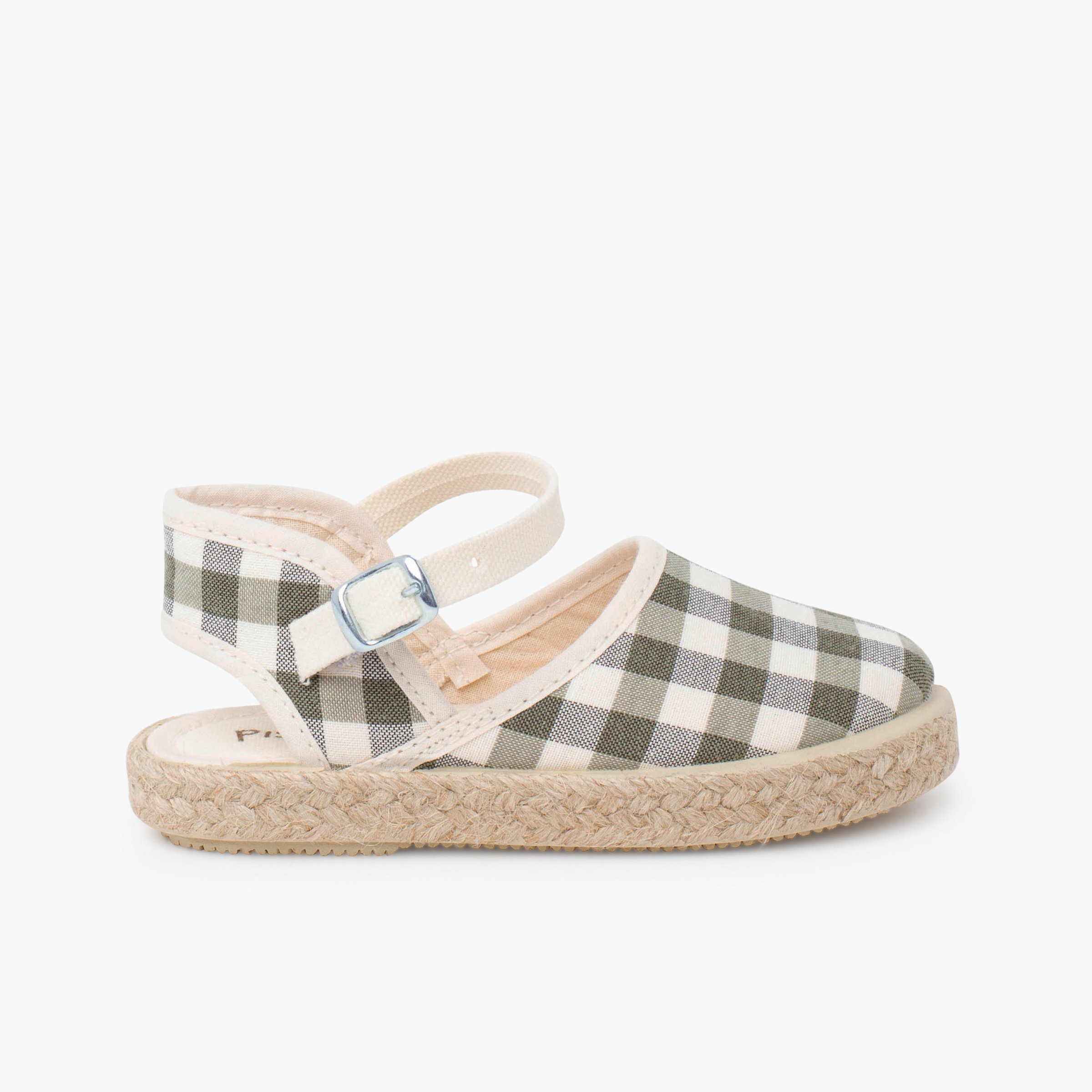 Espadrillas bambina quadretti vichy fibbia Verde Oliva