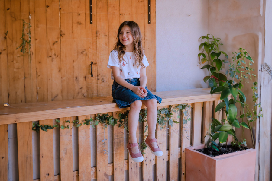 Ballerine con cinturino barefoot tela lavata bambina