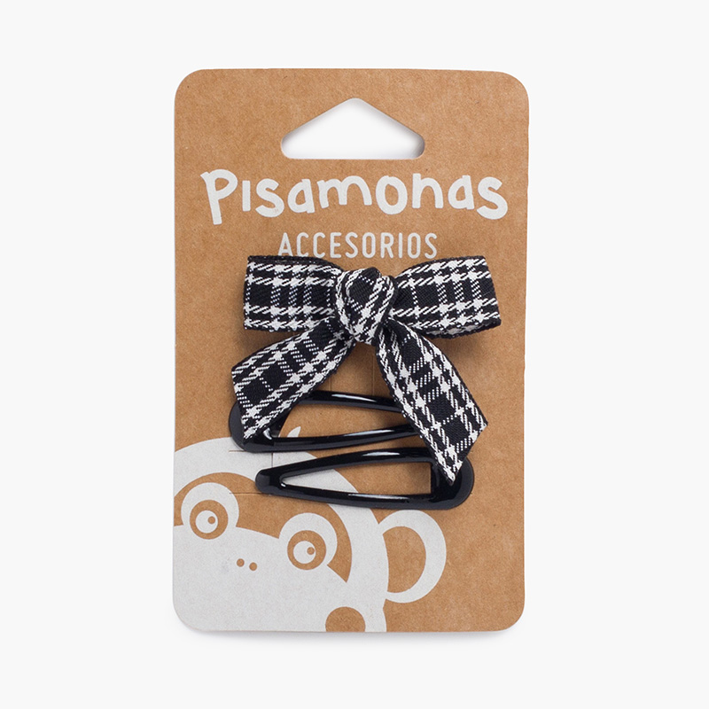 Confezione fiocco e forcine in tartan a becco d'anatra Nero