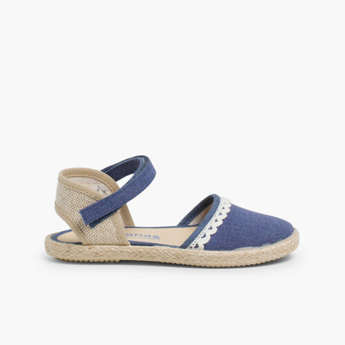 Espadrillas per bambina in tela di lino con punta Azzurro