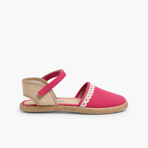 Espadrillas per bambina in tela di lino con punta Lampone