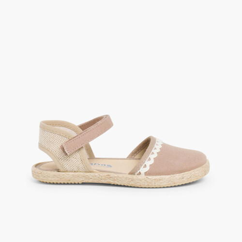 Espadrillas per bambina in tela di lino con punta Caffelatte