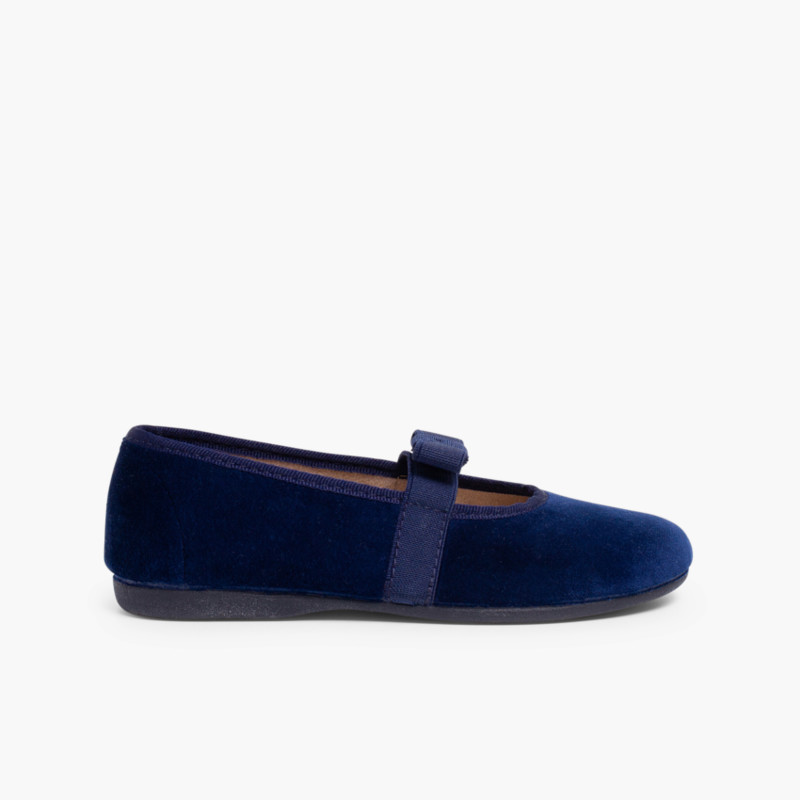 Ballerine velluto fiocco elastico Blu