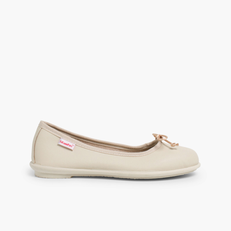 Ballerine Bambine Pelle Lavabili Scarpe Beige