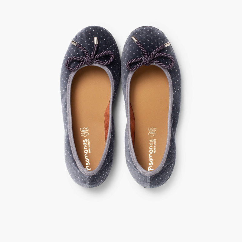 Ballerine con Laccio di Velluto e Strass Grigio