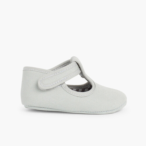 Scarpine neonato tela chiusura a strappo  Grigio