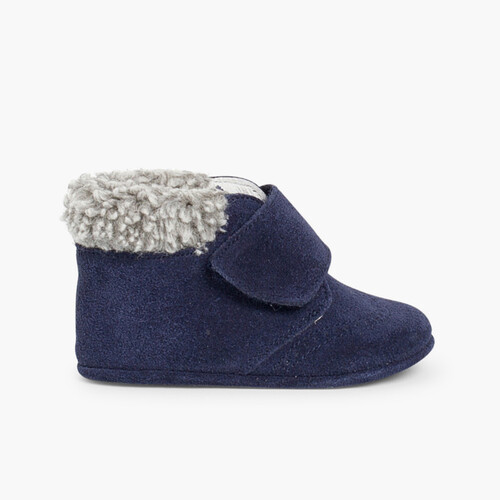 Scarpe neonato scamosciate con bordo agnellino Blu