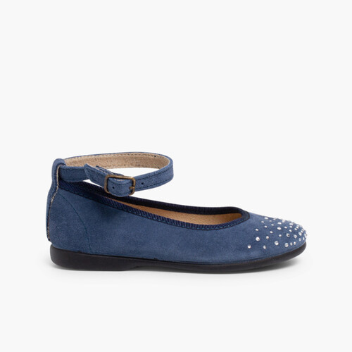 Ballerine con punta decorata cinturino caviglia Blu di Persia
