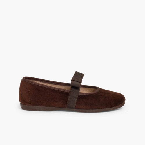 Ballerine velluto fiocco elastico Marrone