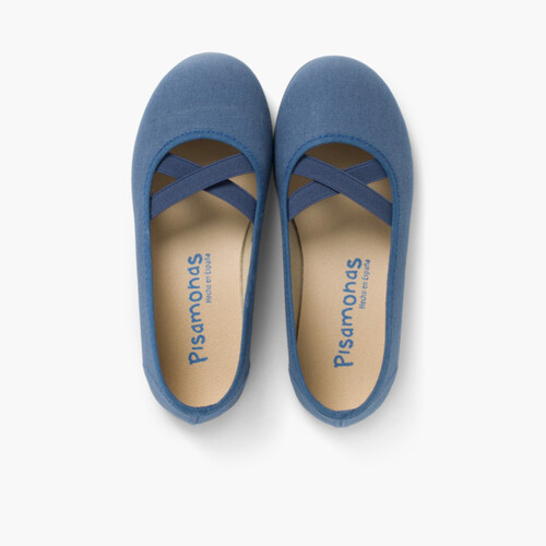 Ballerine per bambina in tela nastro incrociato    Blu