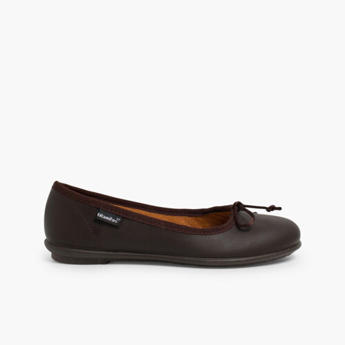Ballerine Bambine Pelle Lavabili Scarpe Marrone