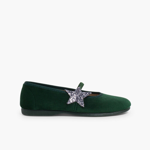 Ballerine con Stella di Glitter e cinturino elastico Verde
