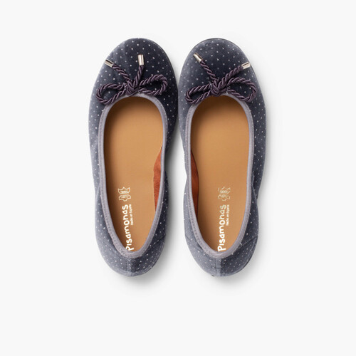 Ballerine con Laccio di Velluto e Strass Grigio
