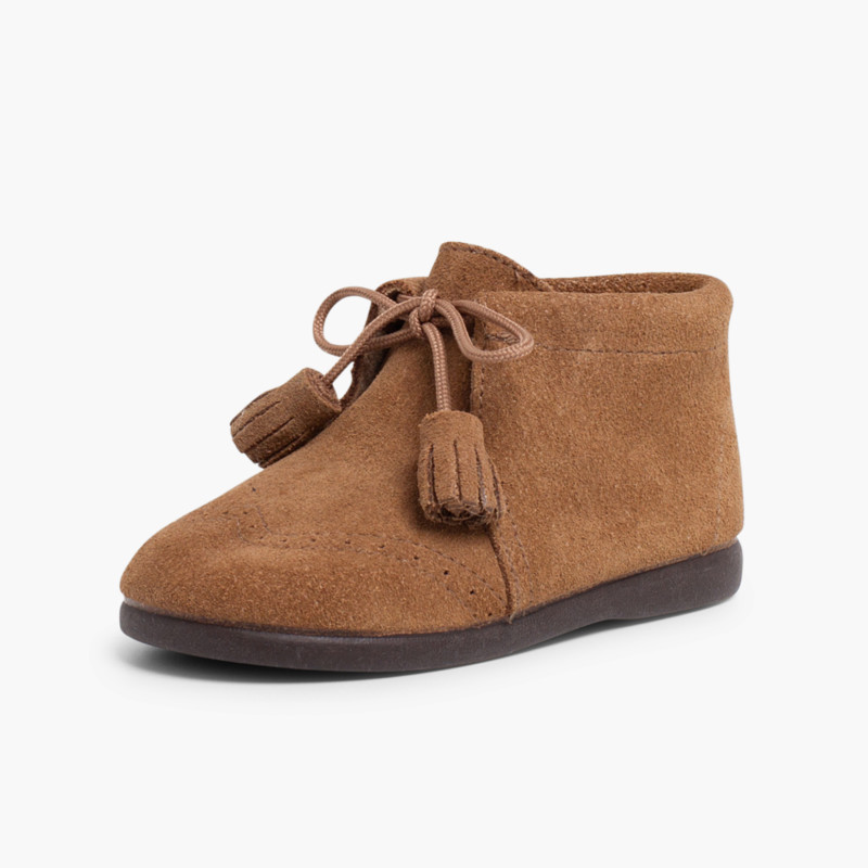 Stivaletti Scamosciati con Nappine Taupe