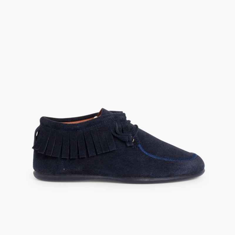 Stivaletti indianini con frange per bambini e donna  Blu