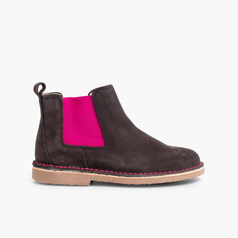 Stivaletti scamosciati Chelsea bambini e donna con elastico colorato Grigio e rosa