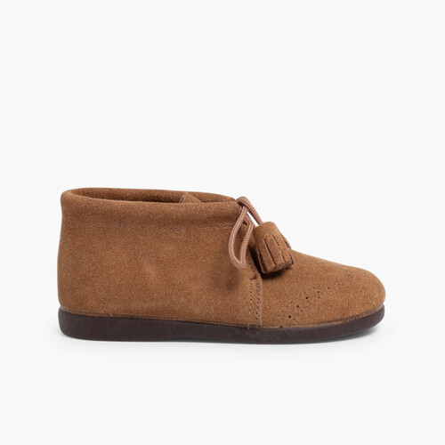 Stivaletti Scamosciati con Nappine Taupe