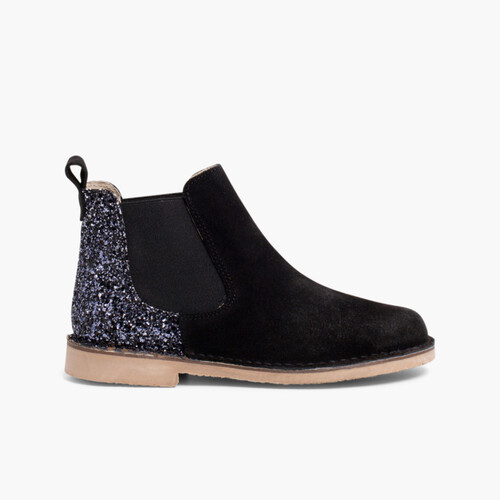 Stivaletti bambina scamosciati con tallone glitter Nero